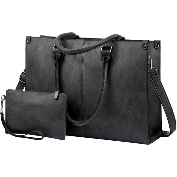 Women's Dark Grey15.6 inch vintage vegan leather and high-density Tote Bag
